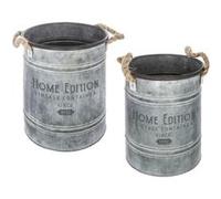 Atmosphera Créateur d'intérieur - Lot de 2 Seaux en Métal "Spring Garden" 25cm Gris Gris G