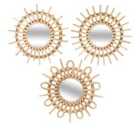 Atmosphera Créateur d'intérieur - Lot de 3 Miroirs Muraux Rotin Soleil 28cm Beige