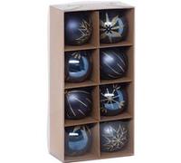 Atmosphera - Boules de Noël Maison des Couleurs 8 cm en plastique Bleu & Or - Lot de 8