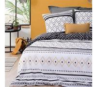 Atmosphera - Parure de lit imprimée Etniss - Percale - Noir et Blanc - 240x220 cm