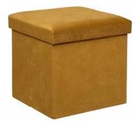 Atmosphera - Pouf Coffre Pliant Lilou Jaune Ocre, 38 x 38 cm, Velours - Siège d'Appoint, Rangement pour Salon, Chambre