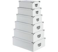 Paris Prix Lot de 6 boîtes de rangement 5five blanc uni carton et métal 32×21,5×11,8 cm