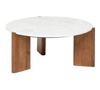 Atmosphera Table basse Nanda - Marbre et manguier, plateau rond finition polissage, robuste - Blanc