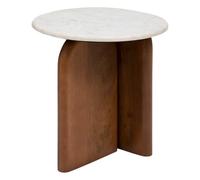 Atmosphera Table d'appoint Nanda – Marbre et manguier, plateau rond finition polissage – Blanc