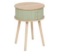 Atmosphera - Table de chevet Nysos ronde - 2 portes coulissantes H54 x D40 cm - Vert olive et bois
