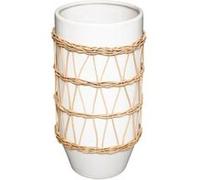 Vase Design en Céramique - Rotin 25 cm Blanc