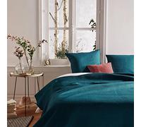 Atmosphera - Dessus de lit Dolce avec 2 taies tressées en polyester Bleu canard 260x240 cm