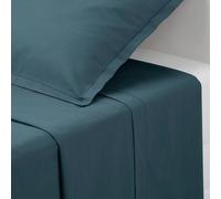 Atmosphera Drap plat en coton Bleu orage, 180x290 cm