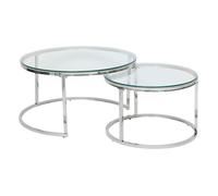 Ensemble de 2 tables basses gigognes en verre et inox KNEO - Argent