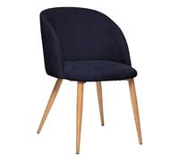 Atmosphera - Fauteuil Céleste en Velours Côtelé Bleu, Pieds Effet Chêne - L 54 x P 60 x H 80 cm - pour Salon, Chambre, Bureau, Style Scandinave