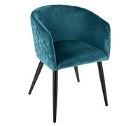 Atmosphera - Fauteuil Marlo Bleu Canard, Velours Matelassé, 55 x 55 x 76 cm - pour Salon, Chambre, Bureau