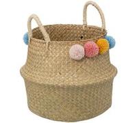 Atmosphera for Kids - Panier Pliable en Roseau "Pompons" 38cm Naturel Naturel G