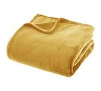 Atmosphera - Plaid uni en Flanelle - Jaune Moutarde 180x230 cm