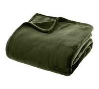 Atmosphera – Grand plaid uni en flanelle 180 x 230 cm – Vert kaki