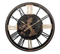 Atmosphera - Grande Horloge Murale Clark, Noir et Doré, Diamètre 110 cm, Engrenages Mobiles, Style Industriel - pour Salon, Bureau, Entrée