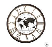 Atmosphera – Horloge murale mappemonde, chiffres romains, mécanisme silencieux Ø 67 cm
