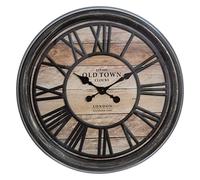 Atmosphera - Horloge Murale Relief Old Town - Effet Bois et Métal Vieilli, Diamètre 50 cm - pour Salon, Cuisine, Bureau