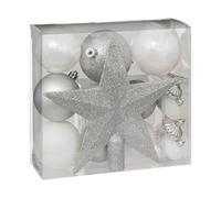 Atmosphera Colorama Lot de 18 pièces de décoration pour sapin de Noël - Argent et blanc