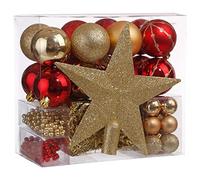 Atmosphera - Kits de Boules de Noël avec Cimier - Décoration de fêtes pour Sapin de Noël - 44 pièces Rouge/Doré