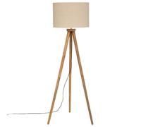 Atmosphera - Lampadaire Trépied Olga - H 150 cm, Abat-jour Coton Beige, Pieds Bois de Manguier - Pour Salon, Chambre, Bureau