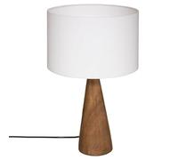 Atmosphera - Lampe à Poser Aina - Bois et Blanc - H 46 cm - Pied Conique en Pin, Abat-Jour en Tissu - Pour Salon, Chambre, Bureau