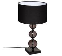 Atmosphera - Lampe à Poser Alma Noire H 52 cm, Pied en Verre Fumé, Abat-jour Coton - Pour Salon, Chambre, Bureau, Lampe de Chevet