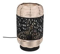 Atmosphera - Lampe à Poser Cosy Cylindrique - Métal Noir Ajouré et Rotin - D 18 x H 30 cm - Luminaire Pour Salon, Chambre, Bureau