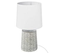 Atmosphera - Lampe à Poser Cyril Gris et Blanc H 36 cm - Pied en Céramique, Motif Feuillage, Style Bohème - Pour Salon, Chambre, Bureau