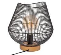 Atmosphera - Lampe à Poser Filaire Jena - Noire - D. 26 x H 28 cm - Fer et Socle Hêtre - Pour Salon, Chambre, Bureau