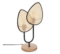 Atmosphera - Lampe à Poser Olme Design Cannage Rotin - Métal Noir et Bois, 2 Lumières, H 44 cm - Pour Salon, Chambre, Bureau