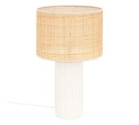 Atmosphera - Lampe à Poser Tylia, Blanc et Naturel, H 47 cm, Pied Céramique, Abat-jour Rotin - Style Bohème pour Salon, Chambre, Bureau