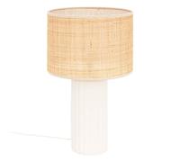 Atmosphera - Lampe à Poser Tylia, Blanc et Naturel, H 47 cm, Pied Céramique, Abat-jour Rotin - Style Bohème pour Salon, Chambre, Bureau