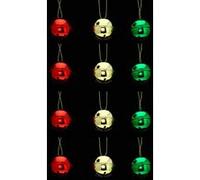 Lot de 12 grelots brillants - Rouge, vert et or