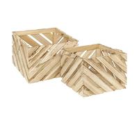 Atmosphera Lot de 2 caisses de rangement en bois - Naturel