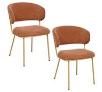 Atmosphera - Lot de 2 chaises en tissu chenille et pieds métal ALBA - Terracotta et bois