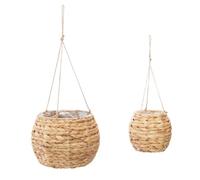 Atmosphera - Lot de 2 Pots Suspendus tressés Hya en Jacinthe d'eau Beige Naturel H 19 et H 15 cm