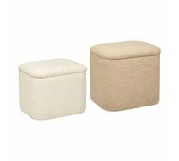 Atmosphera Lot de 2 poufs coffre bouclette - Beige