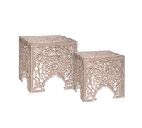 Atmosphera Tables gigognes Terre Bois sculpté design ethnique Lot de 2