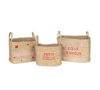Atmosphera - Lot de 3 paniers en osier assortis motifs cœur - Beige