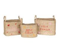 Lot de 3 paniers en osier assortis motifs cœur - Beige
