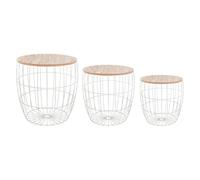 Atmosphera Tables gigognes Atomic métal & bois avec rangement Style scandinave Lot de 3 blanc