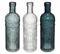 Atmosphera - Lot de 3 Vases Bouteilles Folk Verre Ciselé, H 24,7 cm - Décoration d'Intérieur, Style Bohème, Soliflore