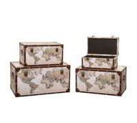 Atmosphera - Lot de 4 Malles de Rangement Mappemonde, Style Vintage, Empilables - Pour Salon, Chambre, Bureau