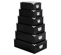 Atmosphera Lot de 6 boîtes de Rangement en Carton avec Couvercle et poignées de Transport Noir 160314B L. 52 x l. 36.5 x H. 17 cm
