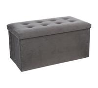 Atmosphera - Banc Coffre Pliant 2 Places Lysandre Gris Velours, 76 cm, Capitonné - pour Chambre, Salon, Entrée