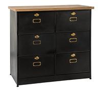 Atmosphera - Meuble Commode 6 Rangements Fermeture à clapets Noir et Or Gold Ivan H 82 cm