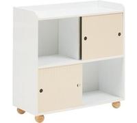 Meuble de rangement enfant 2 portes et 2 niches BOULI - Blanc et beige