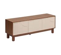Meuble TV 2 portes et 1 tiroir design en relief JILANI - Marron et beige