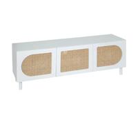 Atmosphera - Meuble TV Cabras Blanc et Rotin, 140 x 41,7 x 50 cm, 3 Portes - Style Scandinave pour Salon, Buffet Bas
