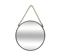 Atmosphera – Miroir rond à suspendre noir – 38 cm, cadre en métal, corde en jute